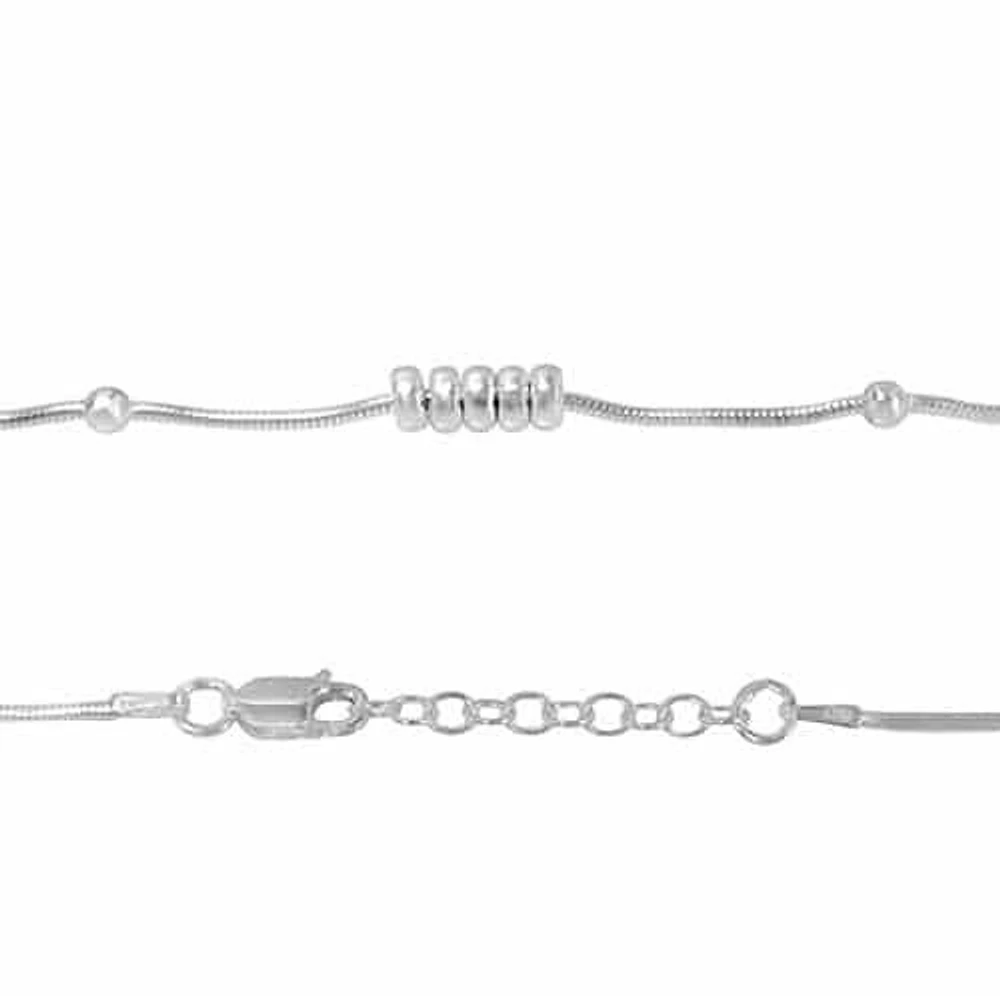 Sterling Silver Anklet,3mm Ball And 4X1mm Bead