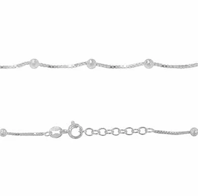 Sterling Silver Anklet With Box Link, 3mm Ball Bead