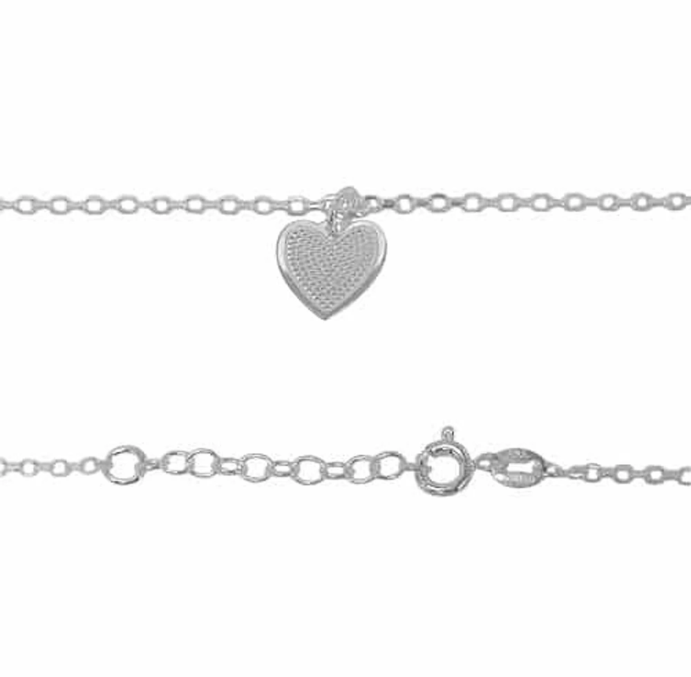 Sterling Silver Anklet, 10.5×9.5mm Heart Charm