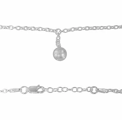 Sterling Silver Anklet, 7mm Ball Bead Charm