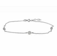 Sterling Silver Anklet, 13X4mm Leaf And 7mm Cz