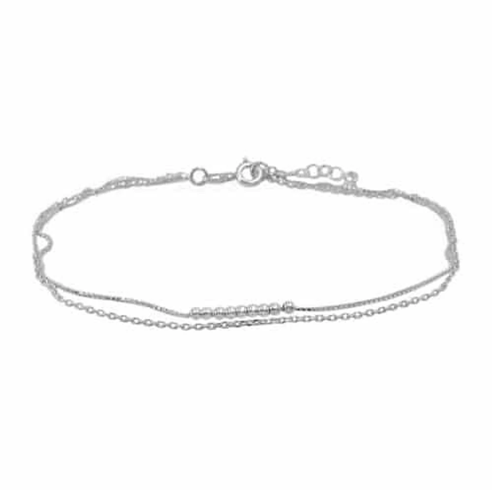 Sterling Silver Anklet, 2mm Ball Bead, Cable And Box Chain