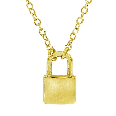 Sterling Silver With Gold, 6X10mm Lock Necklace