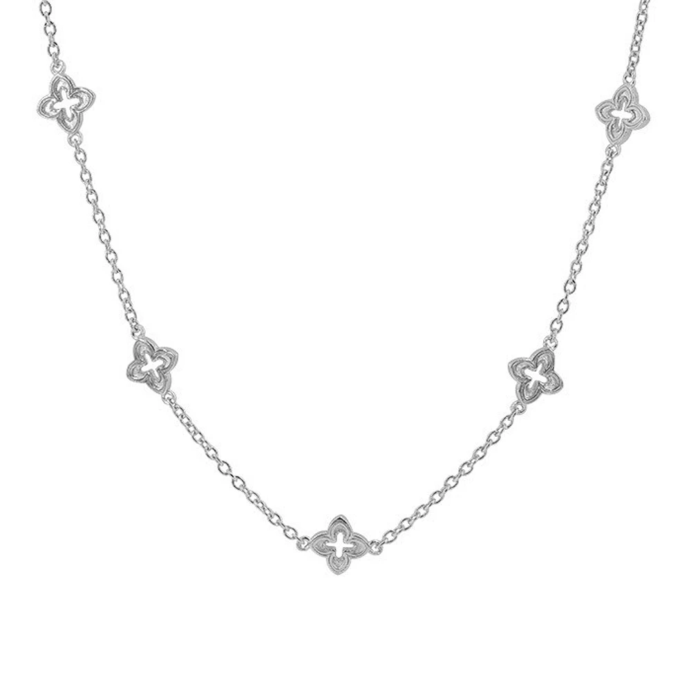 Sterling Silver With Rhodium, 7X7mm 4 Leaf Clover Necklace