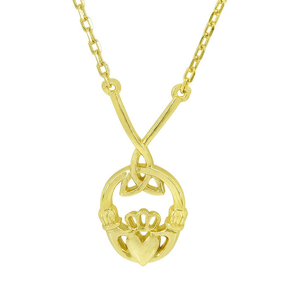 Sterling Silver With Gold, 10X21mm Claddagh Celtic Knot Necklace