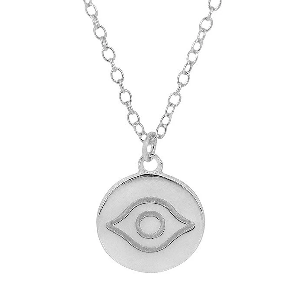 Sterling Silver With Rhodium, 10mm Evil Eye Necklace