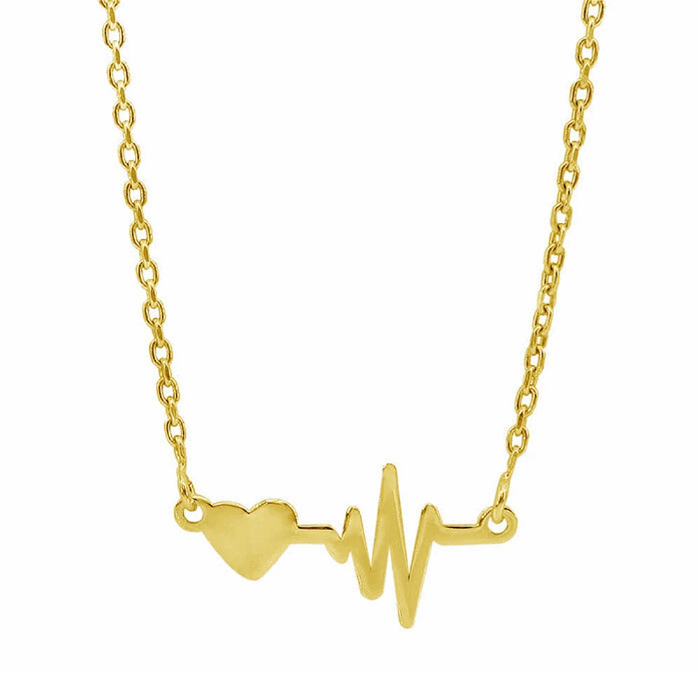 Sterling Silver With Gold, Heart And Pulse Necklace