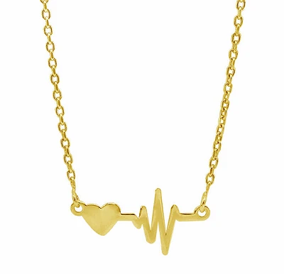 Sterling Silver With Gold, Heart And Pulse Necklace