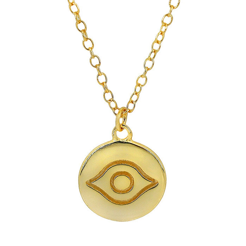 Sterling Silver With Gold, 10mm Evil Eye Necklace