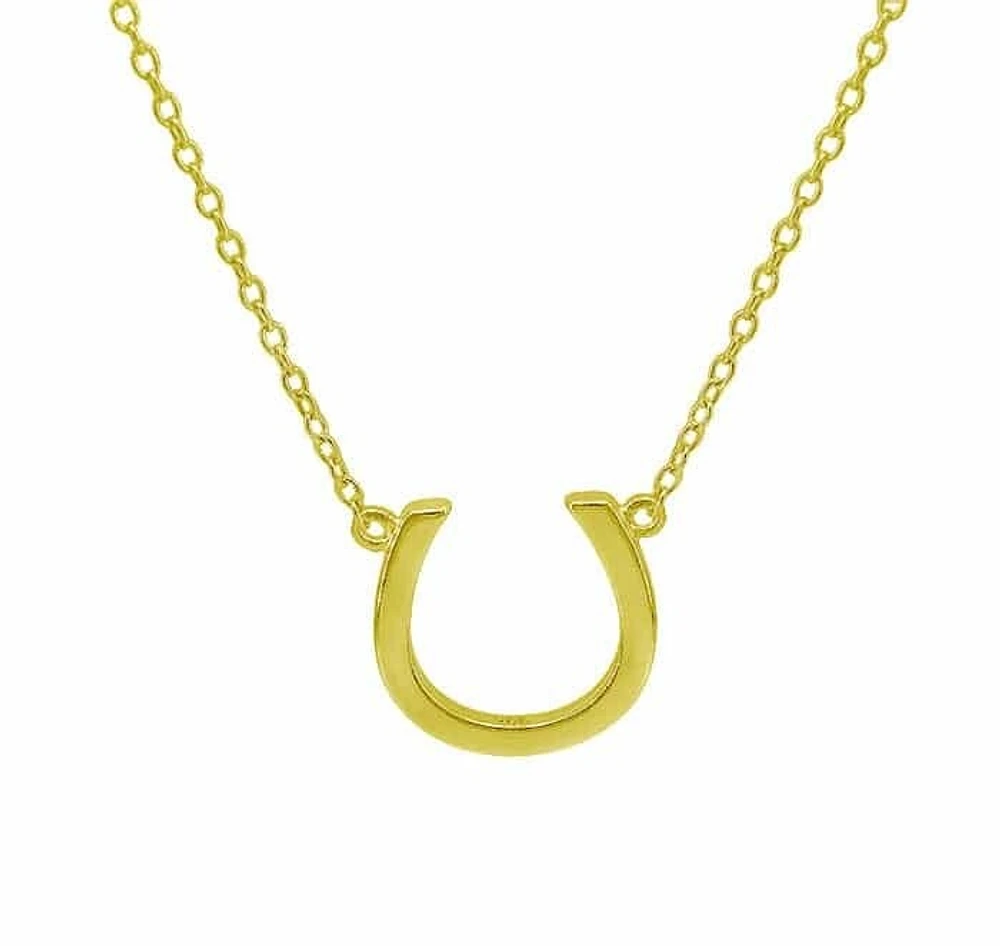 Sterling Silver With Gold, 13X13mm Horseshoe Necklace