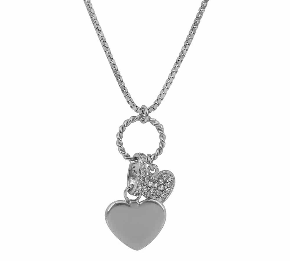 Sterling Silver With Rhodium, Multi Heart Charm Necklace, 12X14mm (Largest Charm)