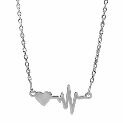 Sterling Silver With Rhodium, Heart And Pulse Necklace