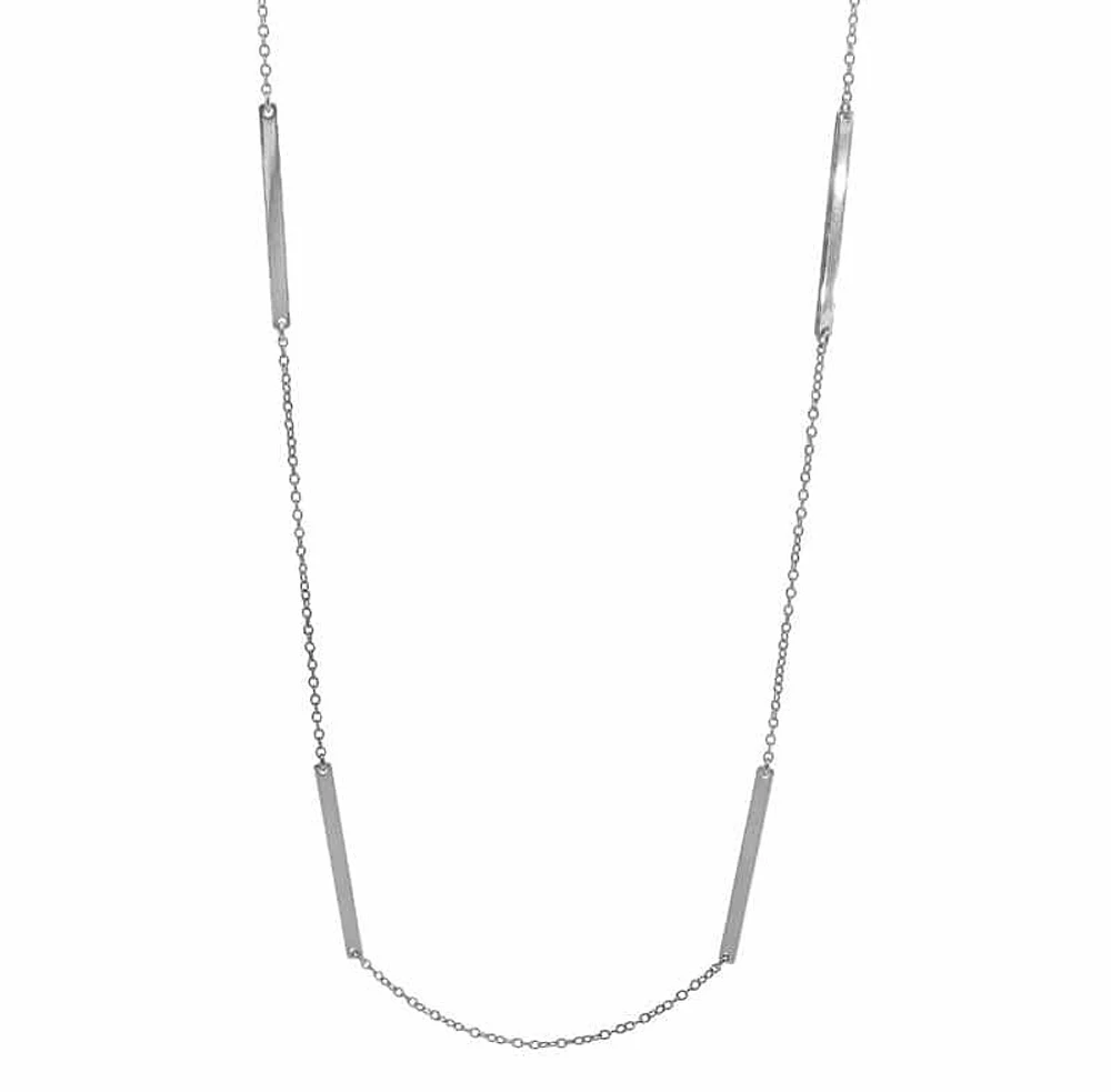 Sterling Silver With Rhodium, 36″ Necklace With 26X2mm Flat Bar