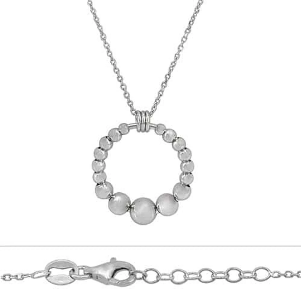 Sterling Silver With Rhodium Plated Beaded Ball Charm Necklace, 6mm Diameter(Largest Ball)