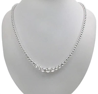 Sterling silver, graduated ball bead necklace. Approximate ball bead size: 4-10mm Diameter