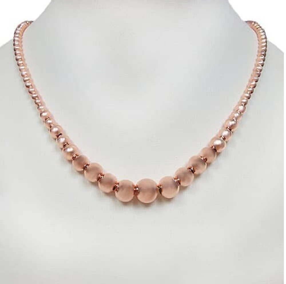 Sterling Silver With Rose Gold Plated, Graduated Ball Bead Necklace. Approximate Ball Bead Size: 4-10mm Diameter