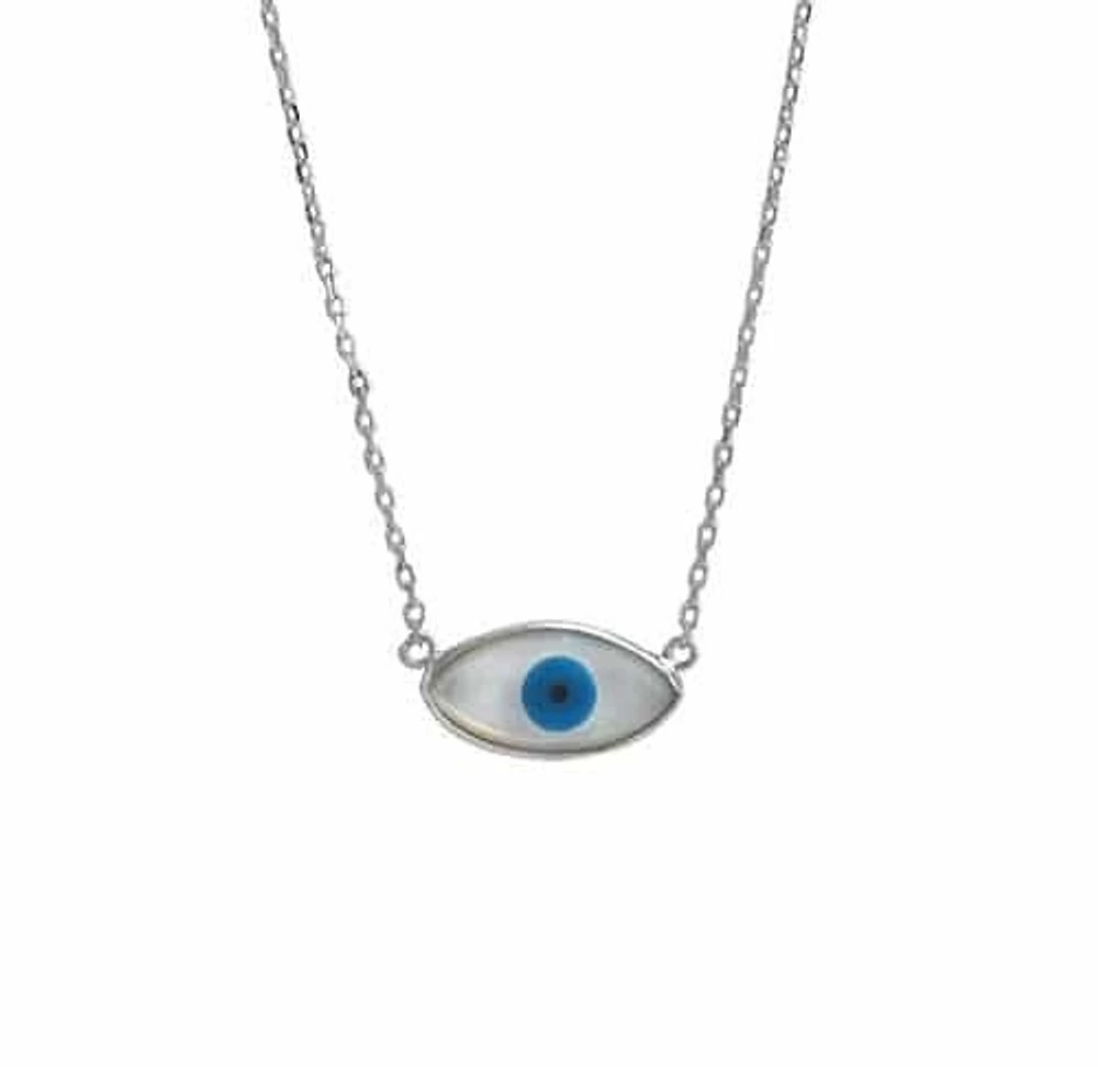 Sterling Silver With Rhodium, 8X15mm Evil Eye Shell Necklace