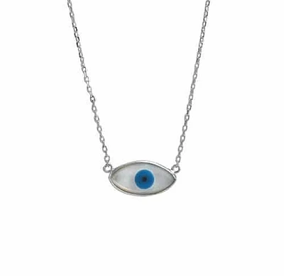 Sterling Silver With Rhodium, 8X15mm Evil Eye Shell Necklace