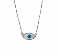 Sterling Silver With Rhodium, 8X15mm Evil Eye Shell Necklace