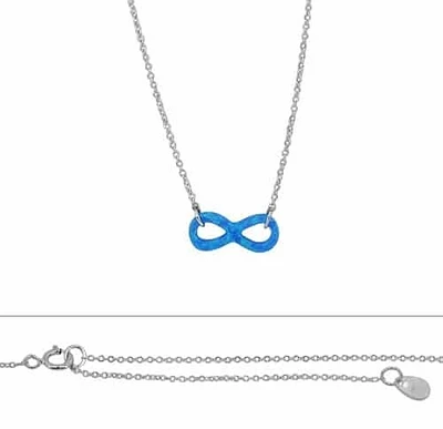 Sterling Silver With Rhodium, Blue Emulated Opal Infinity (6X8mm) Charm