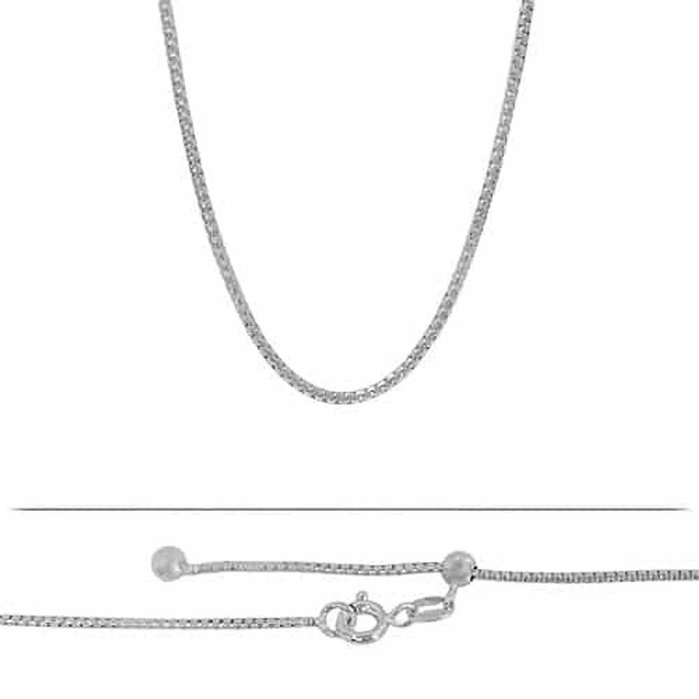 Sterling Silver, Adjustable 1mm Round Box Chain With A 4mm Ball Silicon Stopper