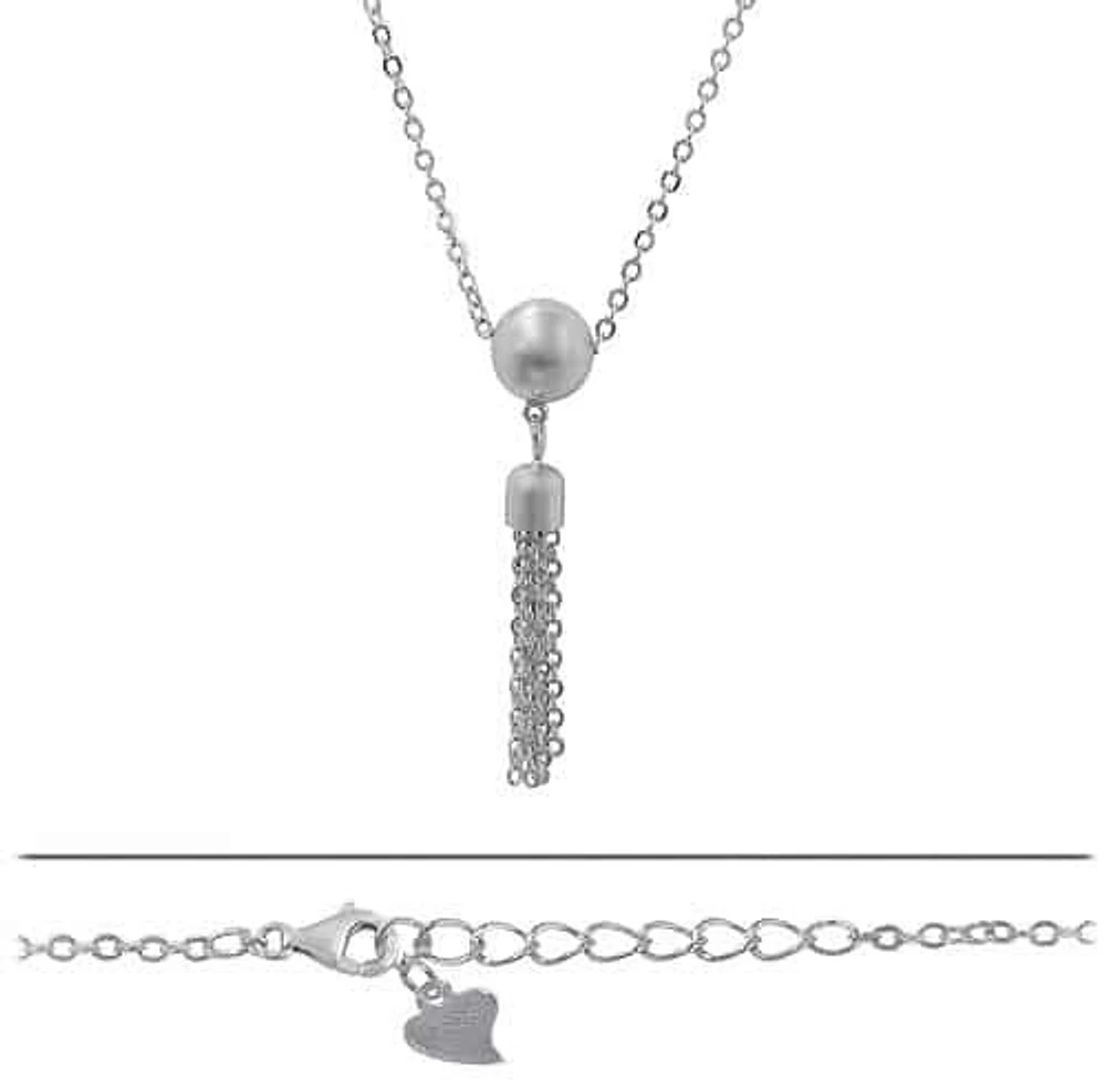 Sterling Silver With Rhodium, Tassel Charm And 10mm Ball Bead