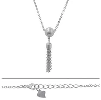 Sterling Silver With Rhodium, Tassel Charm And 10mm Ball Bead