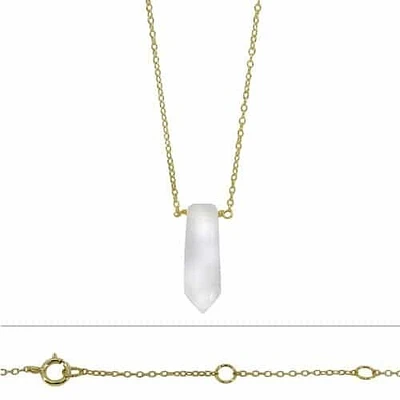 Sterling Silver With Gold,  6X22mm Crystal Charm Necklace