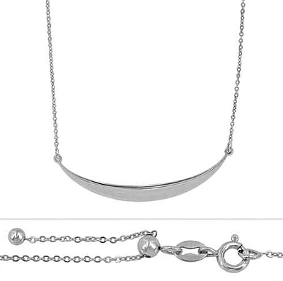 Sterling Silver With Rhodium, Smile Bar (49X5mm) Charm With A 4mm Silicon Ball Bead Stopper Adjustable Chain