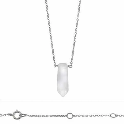 Sterling Silver With Rhodium,  6X22mm Crystal Charm Necklace