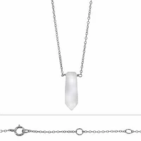 Sterling Silver With Rhodium,  6X22mm Crystal Charm Necklace