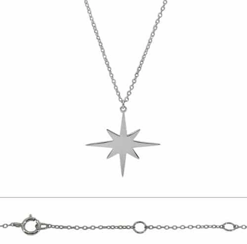 Sterling Silver With Rhodium, Star (24X25mm) Charm