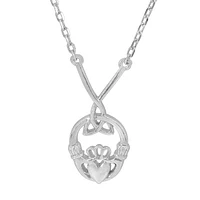 Sterling Silver With Rhodium, 10X21mm Claddagh Celtic Knot Necklace