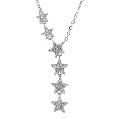 Sterling Silver With Rhodium, Multi Stars Necklace