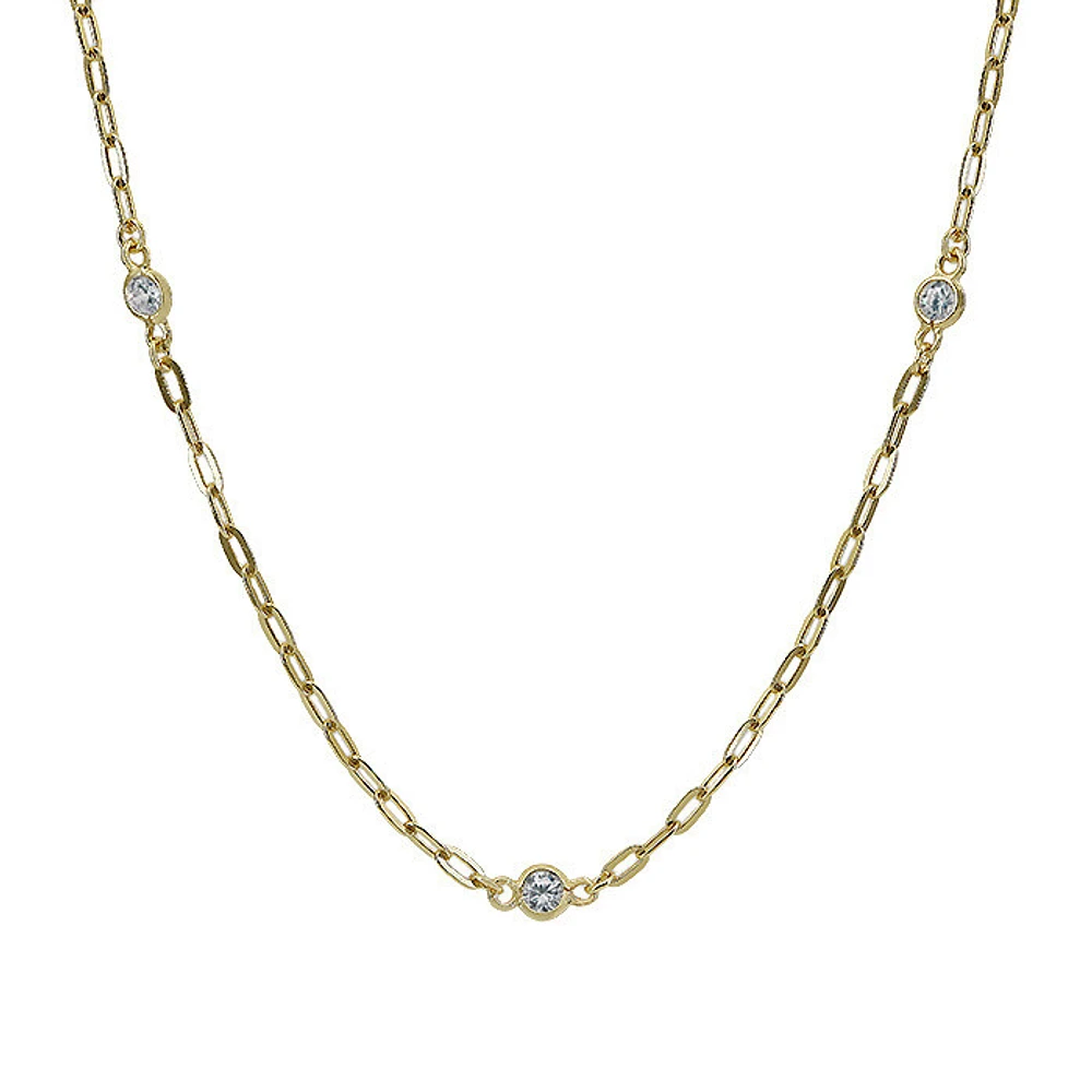 Sterling Silver With Gold, 4mm Cubic Zirconia Necklace