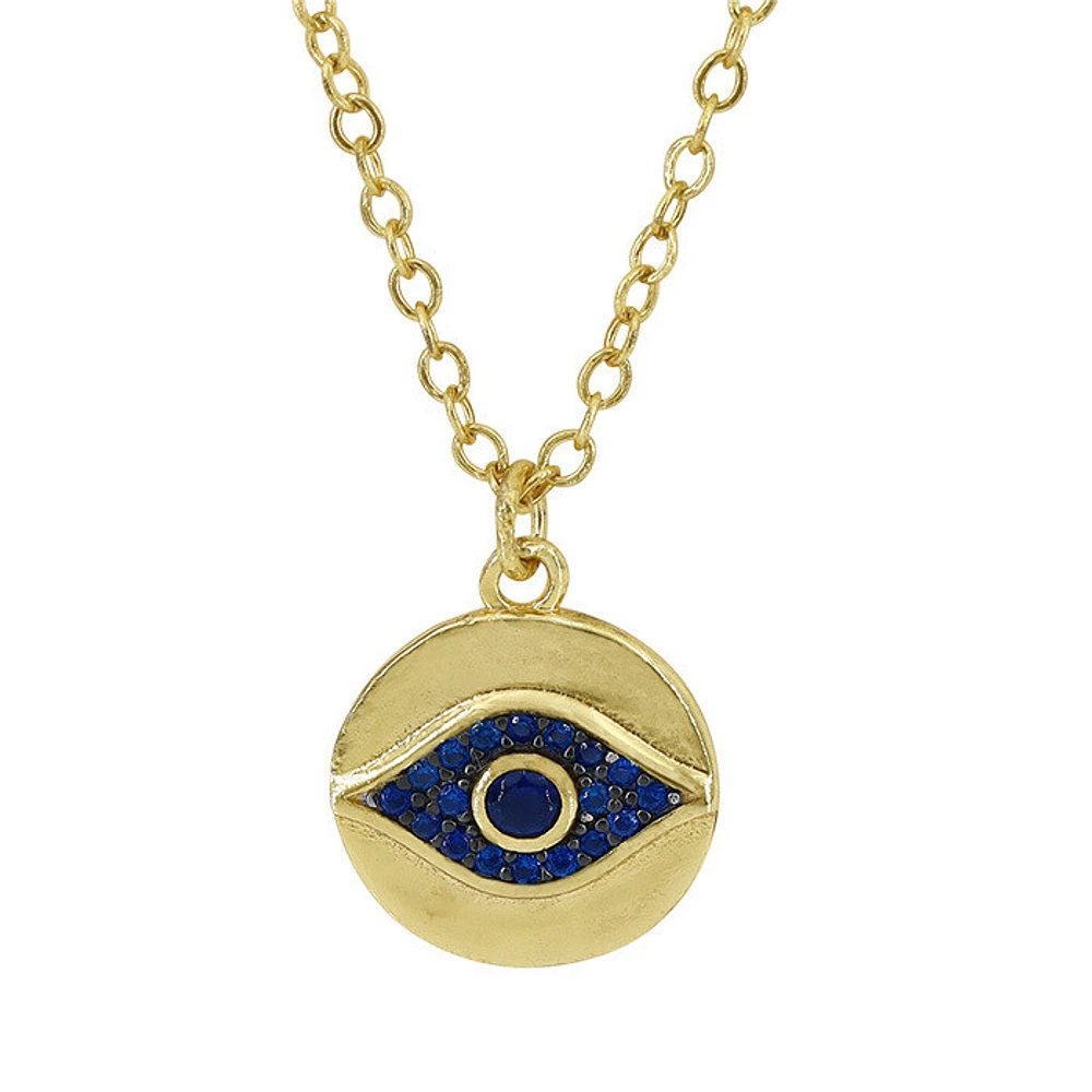 Sterling Silver With Gold, 10mm Evil Eye Necklace