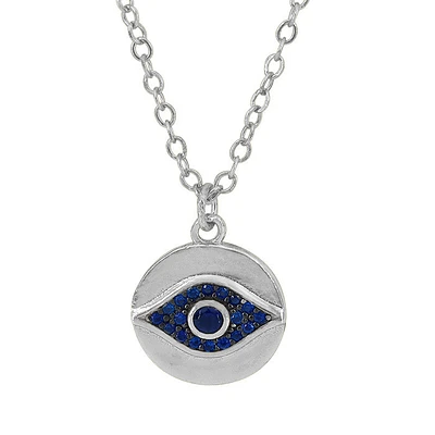 Sterling Silver With Rhodium, 10mm Evil Eye Necklace