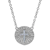 Sterling Silver With Rhodium, 11mm Cross Charm Necklace With Cubic Zirconia