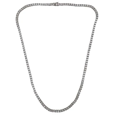 Sterling Silver With Rhodium, 3mm Round Cubic Zirconia Tennis Necklace