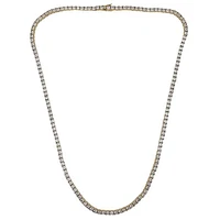 Sterling Silver With Gold, 3mm Round Cubic Zirconia Tennis Necklace