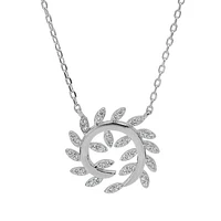 Sterling Silver With Rhodium, 16X18mm Leaves Necklace With Cubic Zirconia
