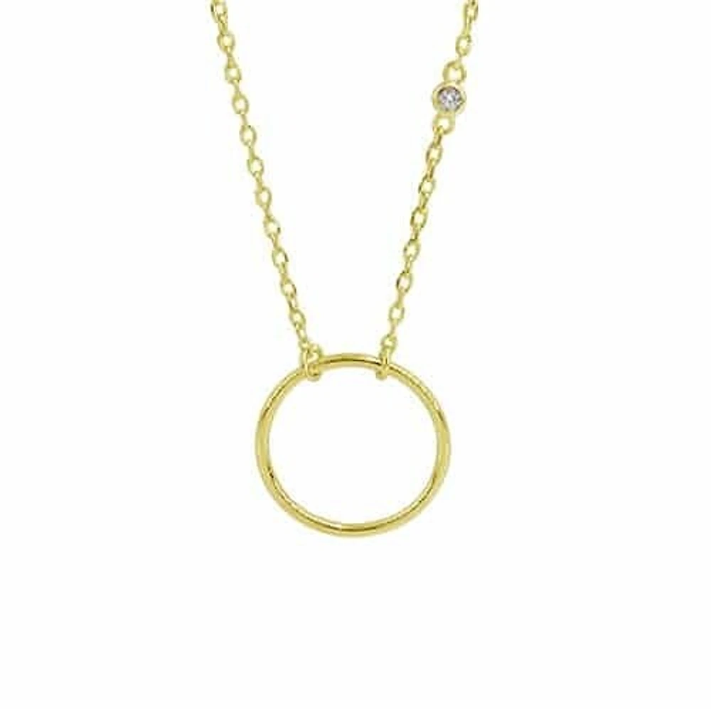 Sterling Silver With Gold, 17X1mm Loop Necklace With 3mm Cubic Zirconia