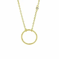 Sterling Silver With Gold,  17X1mm Loop Necklace With 3mm Cubic Zirconia