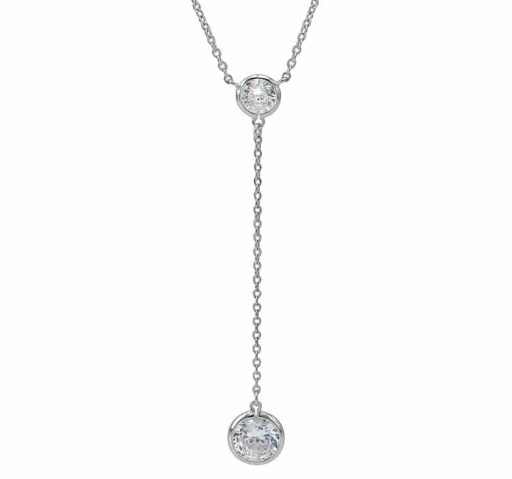 Sterling Silver With Rhodium, Dangling 6mm And 8mm Cubic Zirconia Necklace