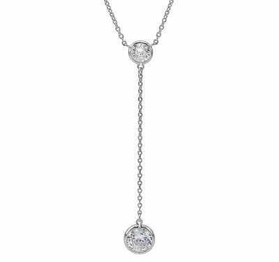 Sterling Silver With Rhodium, Dangling 6mm And 8mm Cubic Zirconia Necklace