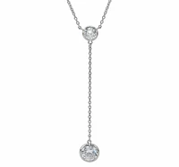 Sterling Silver With Rhodium, Dangling 6mm And 8mm Cubic Zirconia Necklace