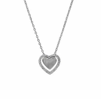 Sterling Silver With Rhodium, 11X12mm Heart Necklace With Cubic Zirconia