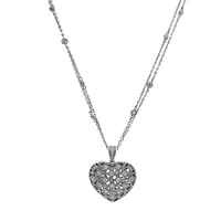 Sterling Silver With Rhodium, 22X23mm Heart Necklace With Cubic Zirconia