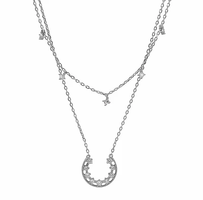 Sterling Silver With Rhodium, Cubic Zirconia Necklace Set