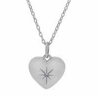 Sterling Silver With Rhodium, 13X13mm Heart Necklace With Cubic Zirconia